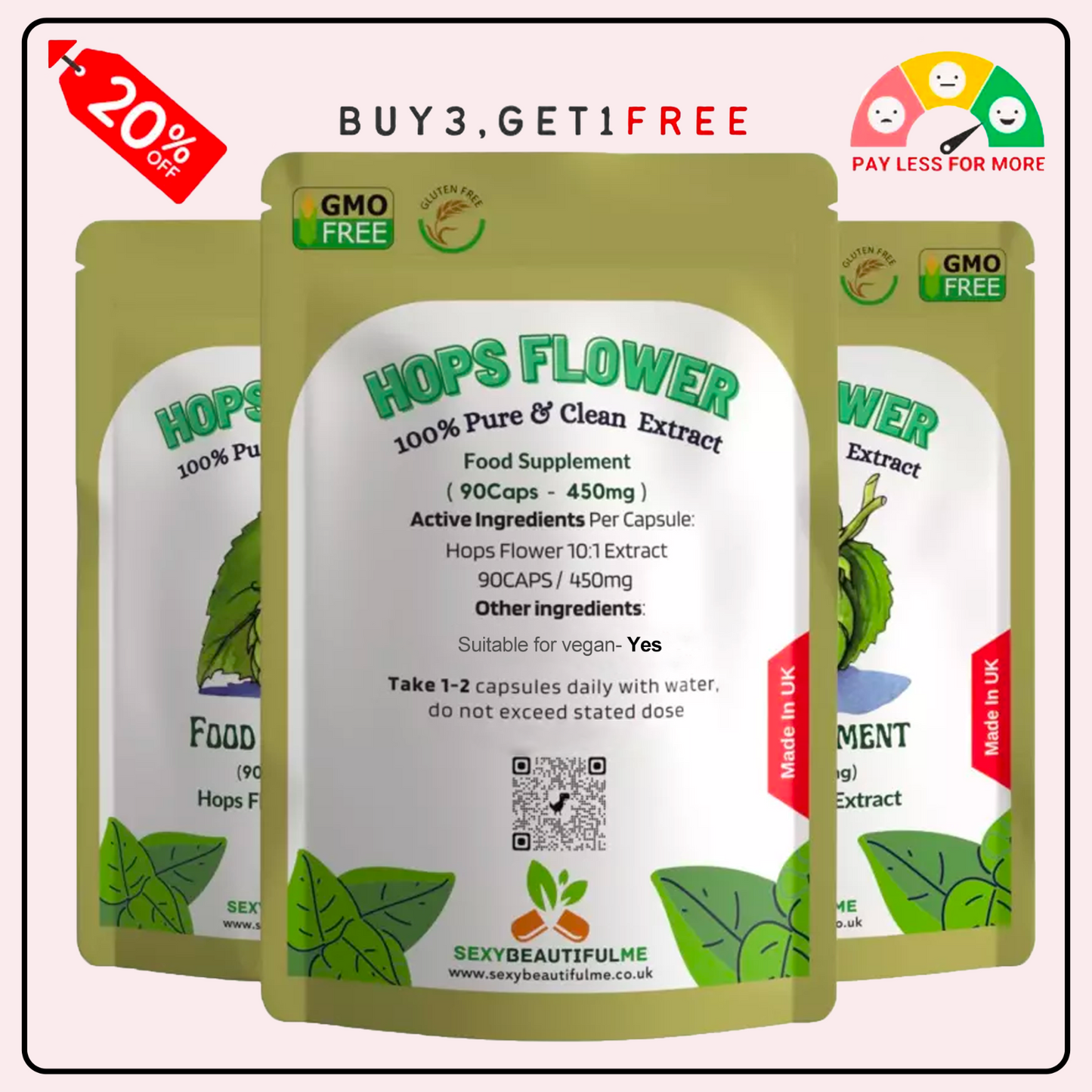 Hops Flower Extract Capsule 4500mg–Sleep Support, Mood Balance&Immunty-100%Vegan