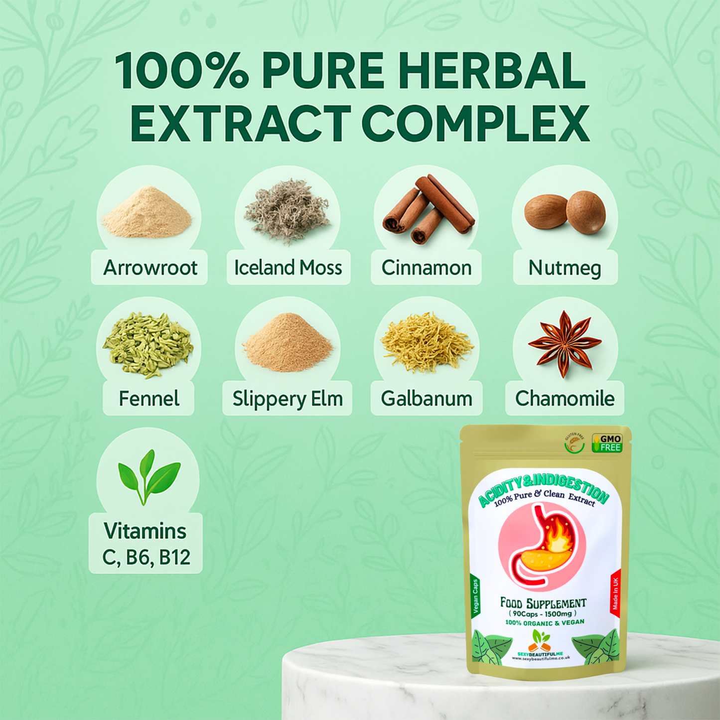Acidity & Indigestion Complex Caps 1500mg–acidity &Reflux Relief – Vegan Product