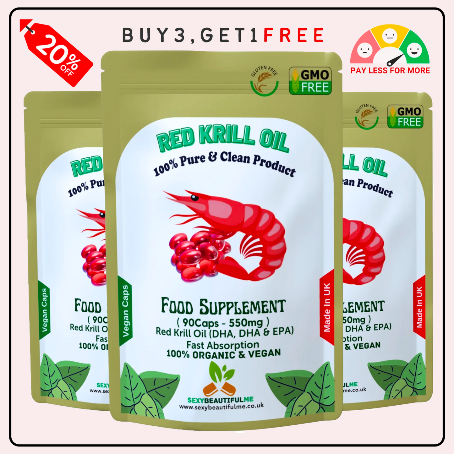 Red Krill Oil Capsule 550mg – Superba Antarctic Krill–DHA, EPA & Omega-3 Support