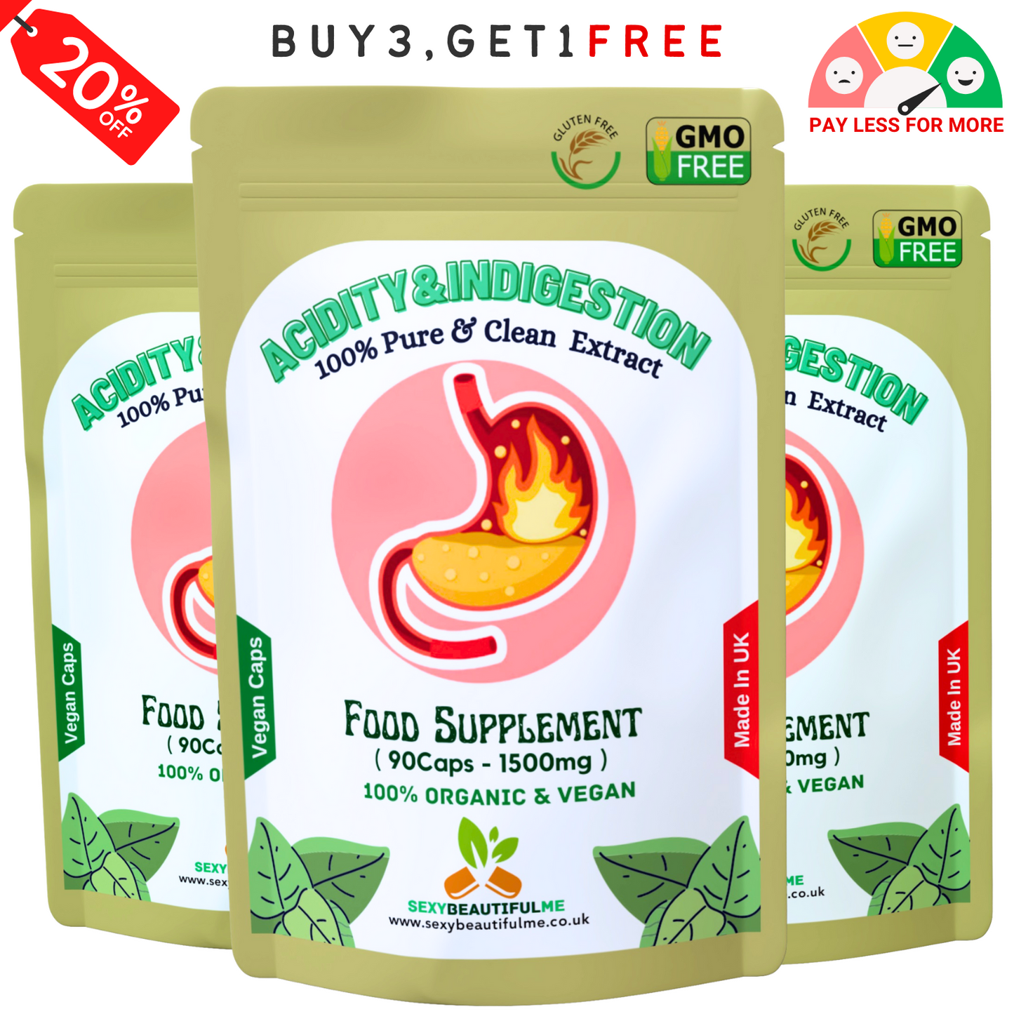 Acidity & Indigestion Complex Caps 1500mg–acidity &Reflux Relief – Vegan Product
