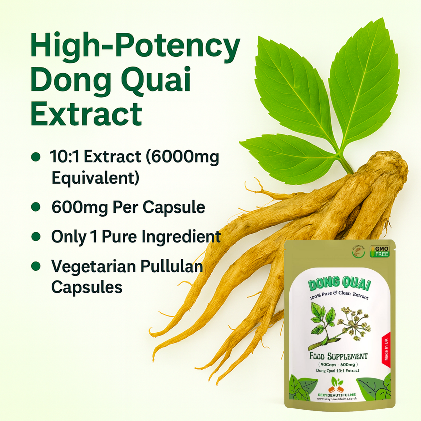 Dong Quai Extract Capsules 6000 mg Equivalent–High Strength 10:1-Vegan & Natural