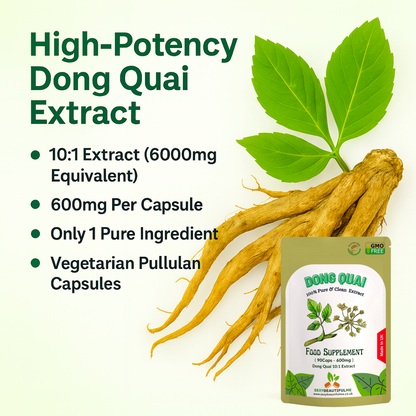 Dong Quai Extract Capsules 6000 mg Equivalent–High Strength 10:1-Vegan & Natural