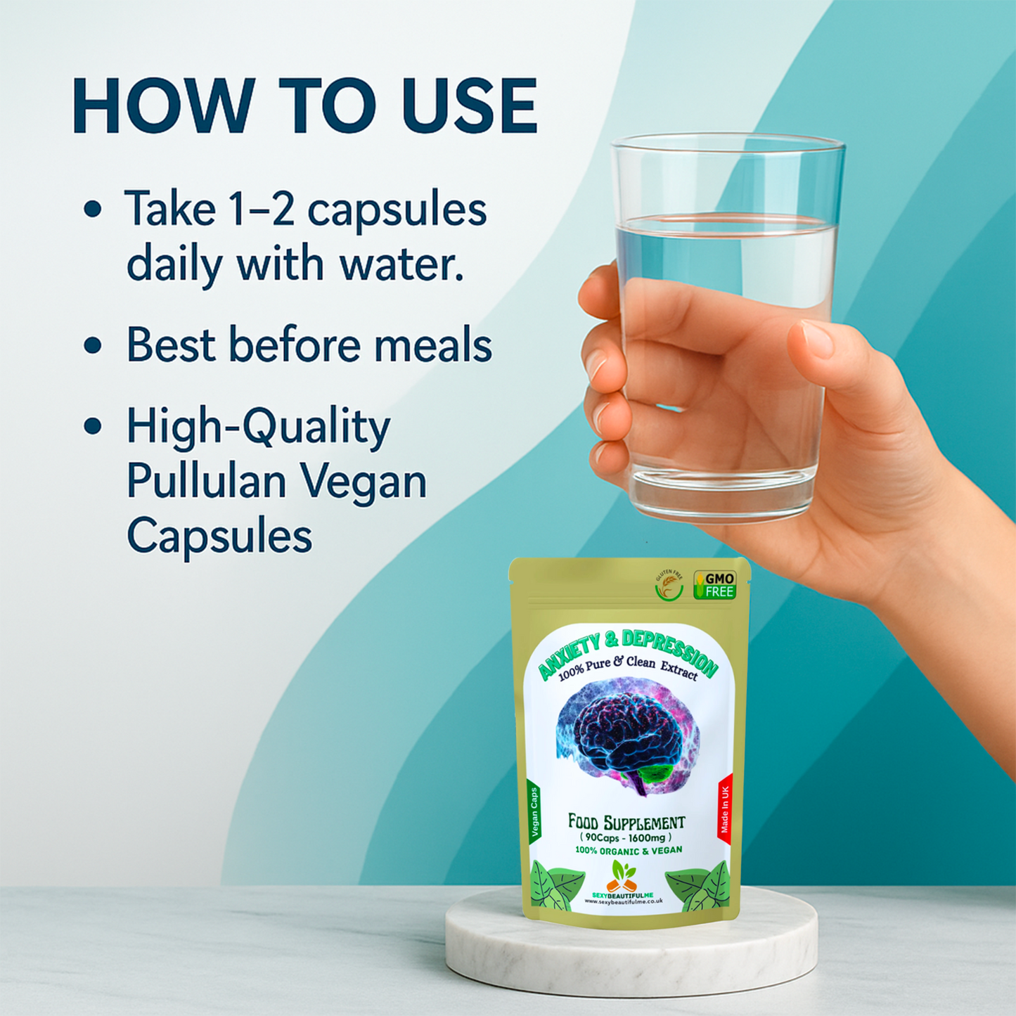 Anxiety & Stress Formula 1600mg –Calm Mood & Mental Clarity– 100% Vegan Capsules