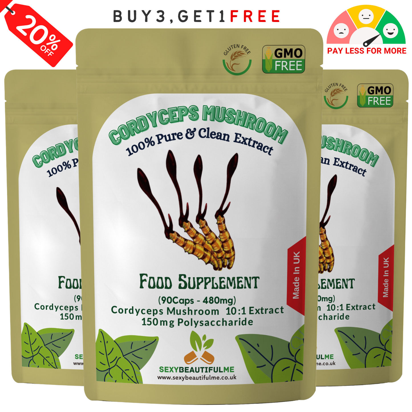 Cordyceps Mushroom Capsules 4800mg-150mg Polysaccharide- Very Strong & Effective