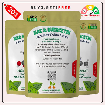 NAC Quercetin 900mg Capsules – Lung, Liver & Immune Health, Vitamin C 50mg