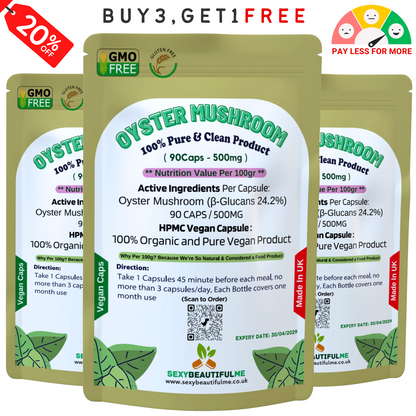 Oyster Mushroom Capsules 500mg–24.2% β-Glucans–Vegan Heart & Cholesterol Support