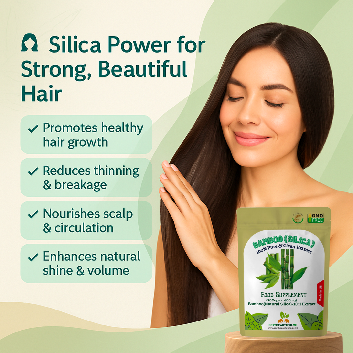 Natural Silica 6000mg Capsules-Natural Bamboo Extract- Hair, Nails, Skin Health