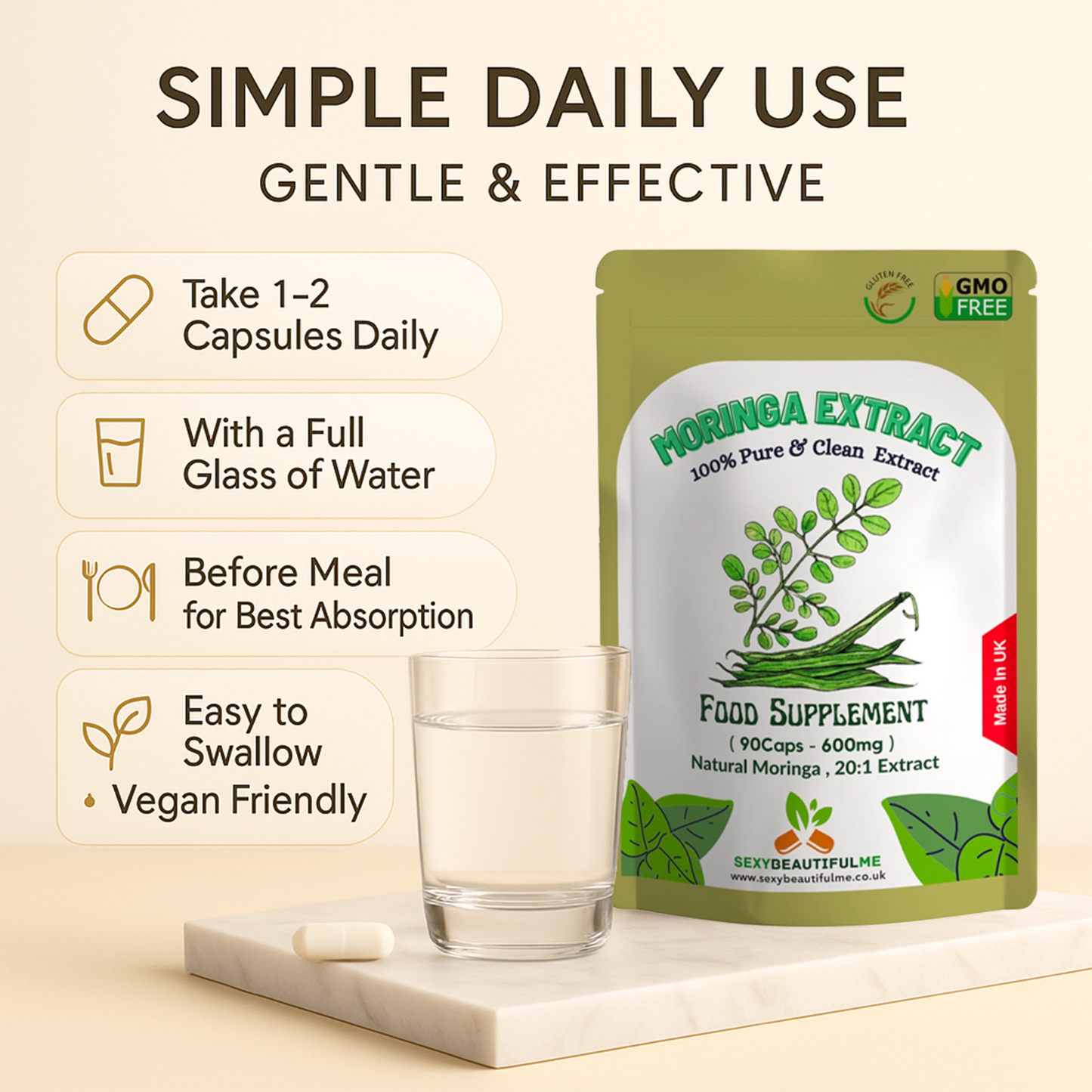 Natural Moringa Capsules 12000mg/Caps- 100% Natural & Strong, Vegan Capsule