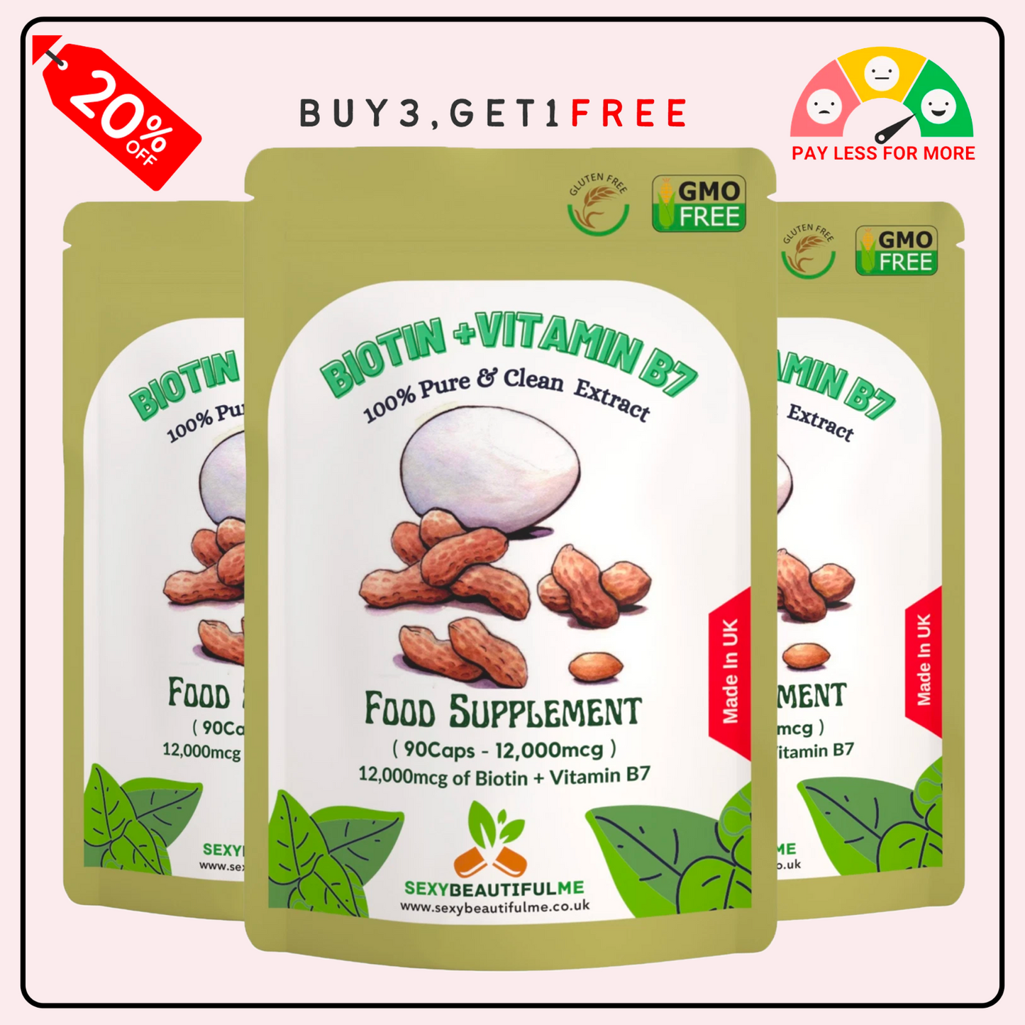 BIOTIN 12,000mcg +Vitamin B7 Capsules. MAX STRENGTH. HEALTHY HAIR, SKIN&NAIL