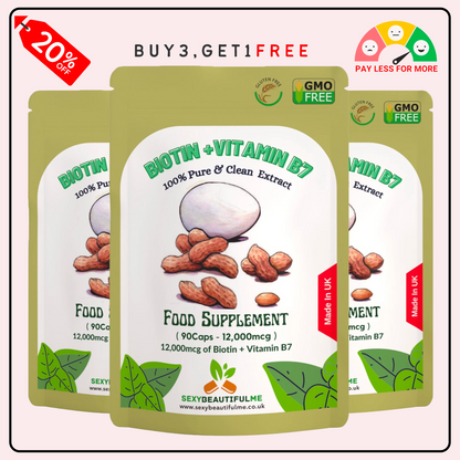 BIOTIN 12,000mcg +Vitamin B7 Capsules. MAX STRENGTH. HEALTHY HAIR, SKIN&NAIL
