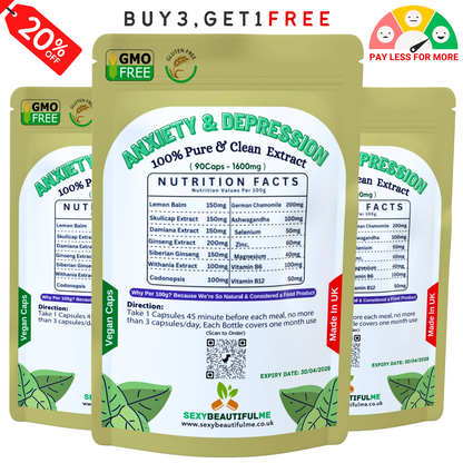 Anxiety & Stress Formula 1600mg –Calm Mood & Mental Clarity– 100% Vegan Capsules