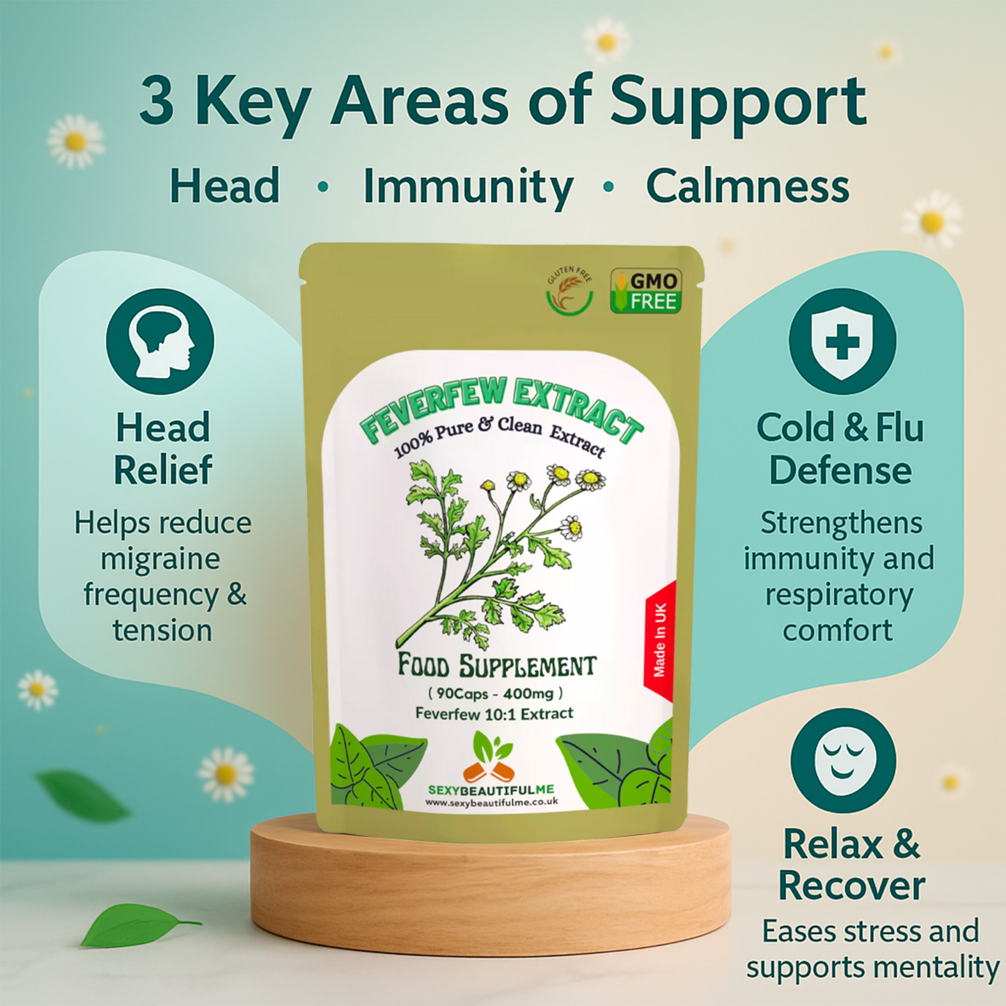 Feverfew Extract 4000mg Capsules, Migraine Support, 100%Natural&Clean-Vegan Caps