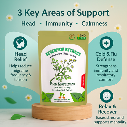 Feverfew Extract 4000mg Capsules, Migraine Support, 100%Natural&Clean-Vegan Caps