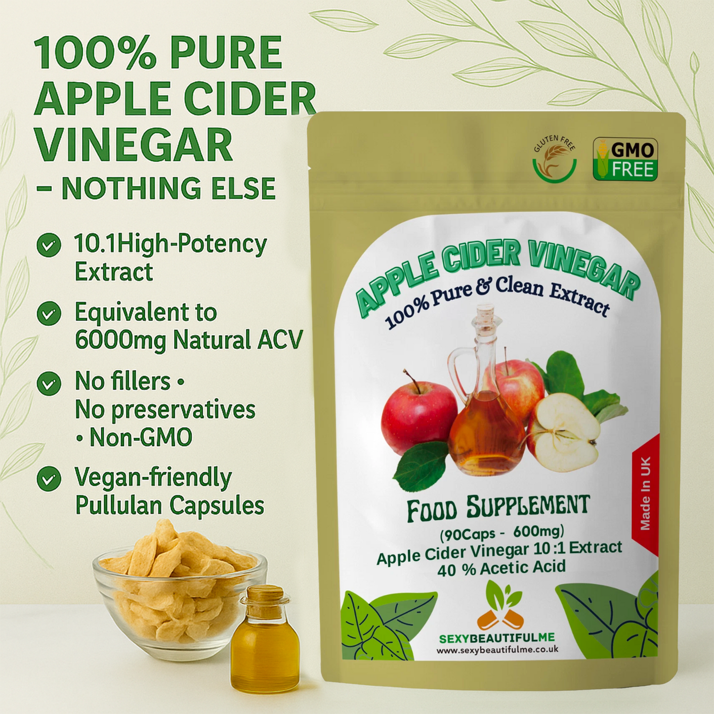 Apple Cider Vinegar 6000mg Capsules–High Strength Weight Loss & Fat Burner-Vegan