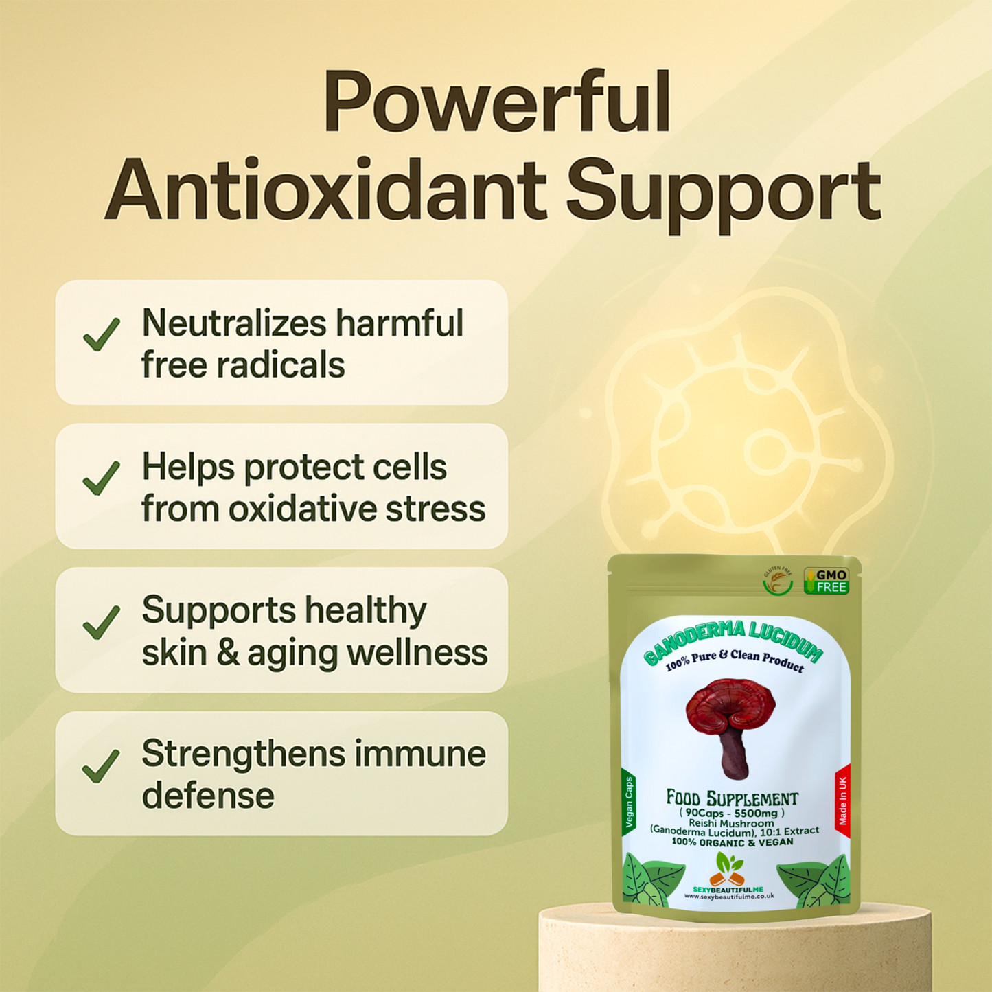 Reishi Mushroom 5500mg Capsules (Ganoderma Lucidum) – Strong & Effective – Vegan