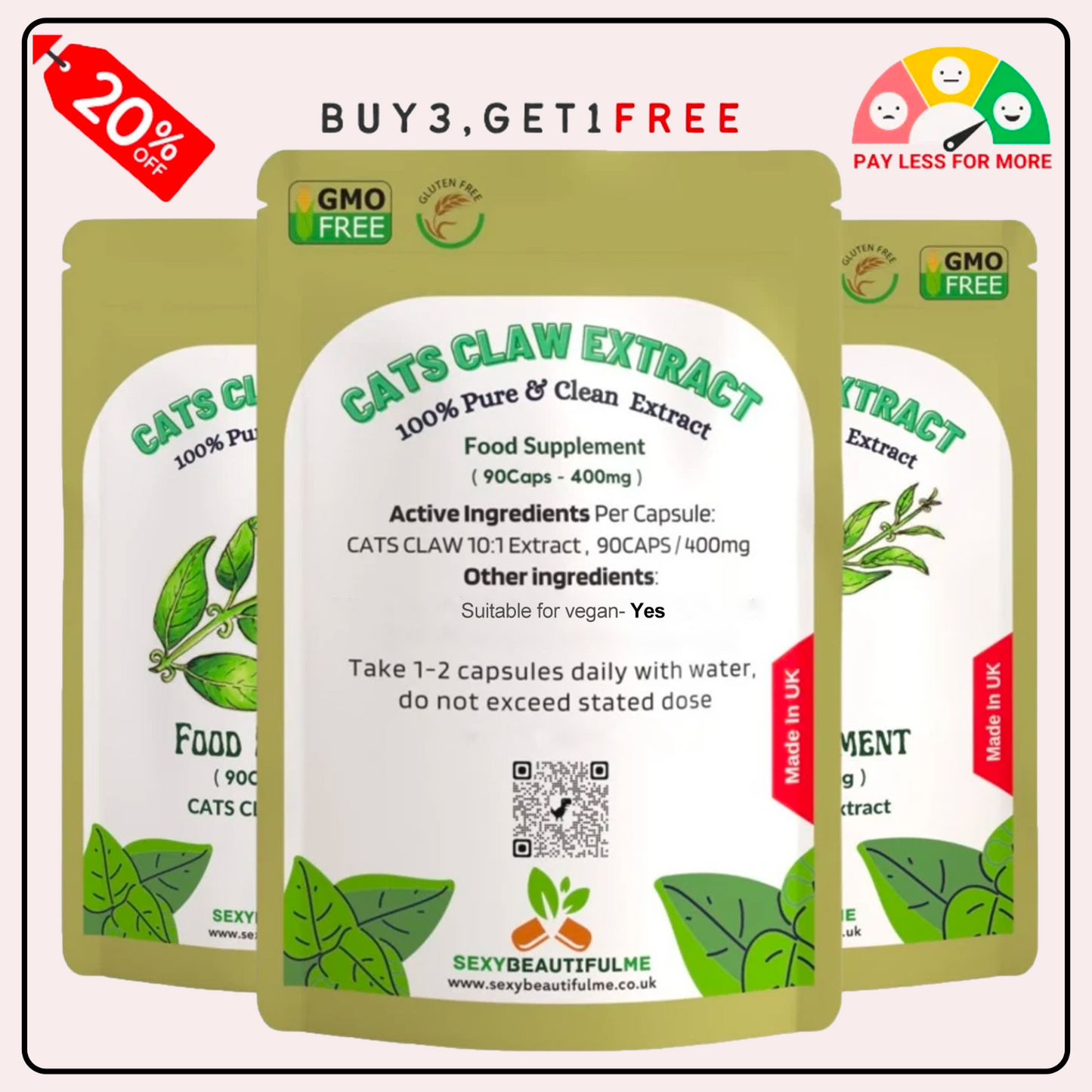 Cats Claw 4000mg Capsules – Vegan, Supports Immunity & Muscle Relaxation
