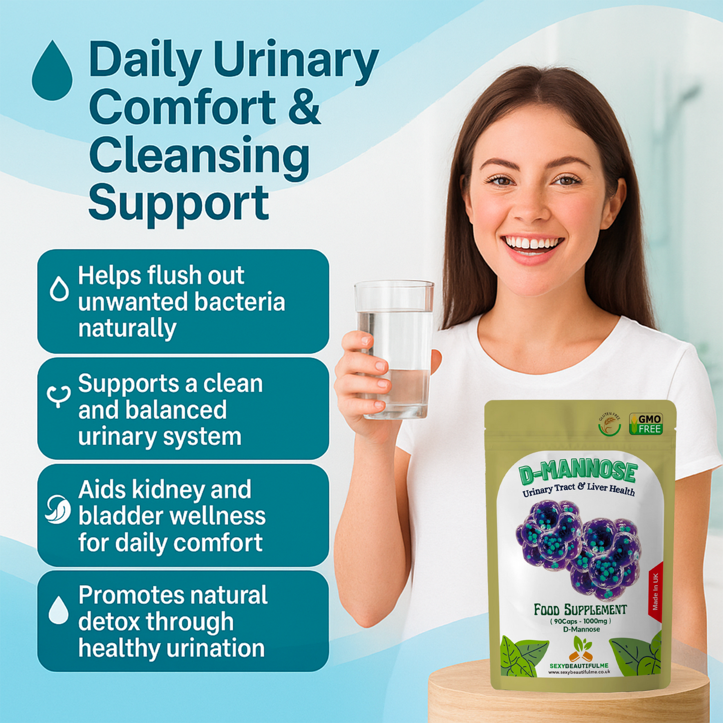 D-Mannose Capsules 1000mg-Healthy Urinary Tract-Cystitis Relief UTI-Liver Health