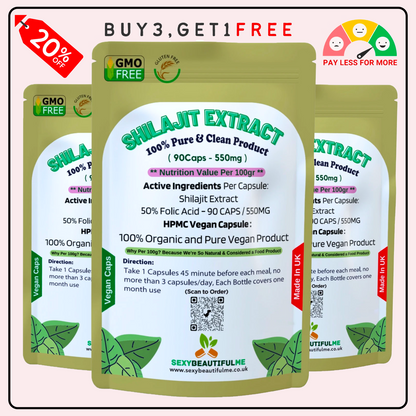 Himalayan Shilajit 550mg–100% Organic Extract–50% Fulvic Acid–Premium Strength