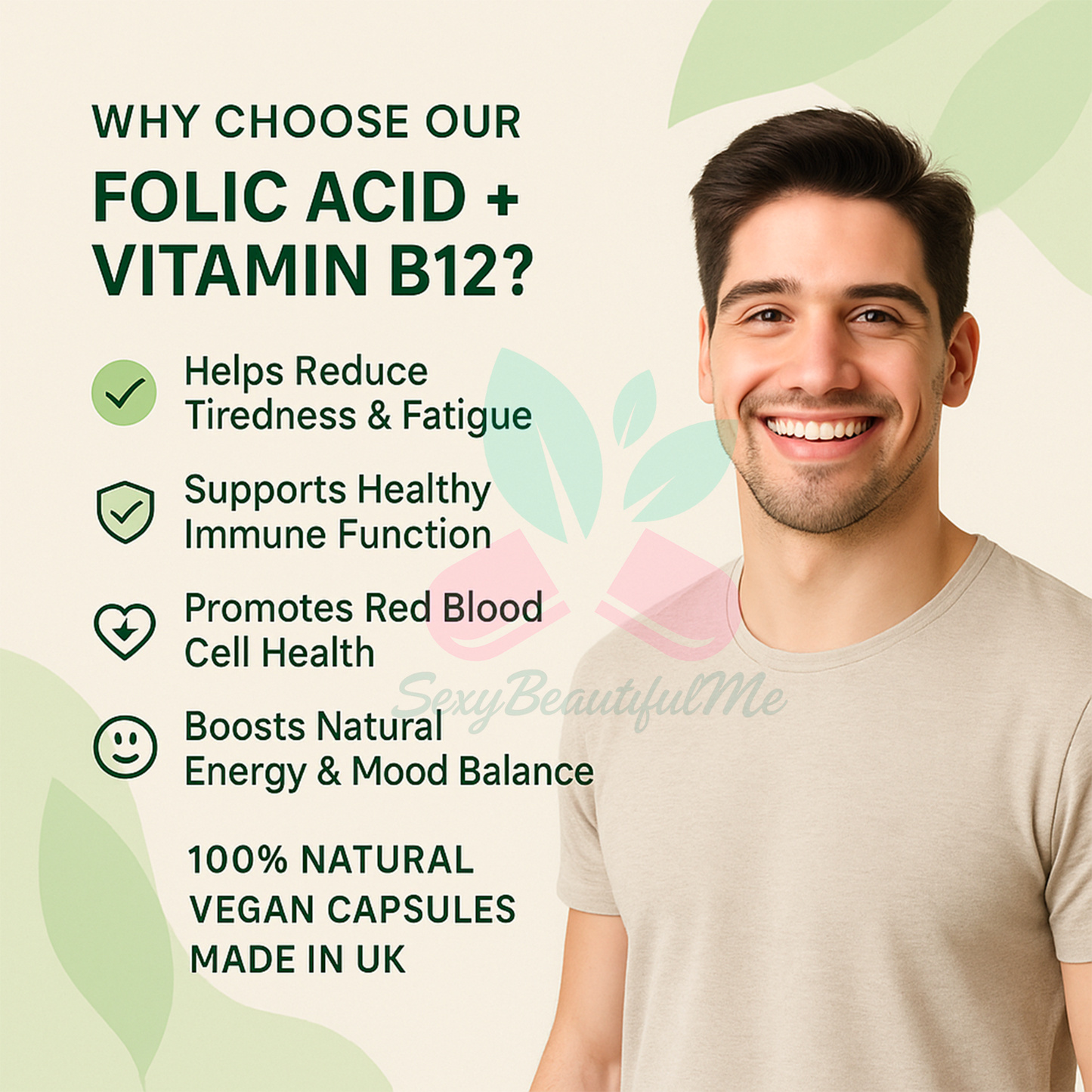 Folic Acid 700mcg + Vitamin B12 Capsules | Reduce Tiredness & Fatigue | Vegan