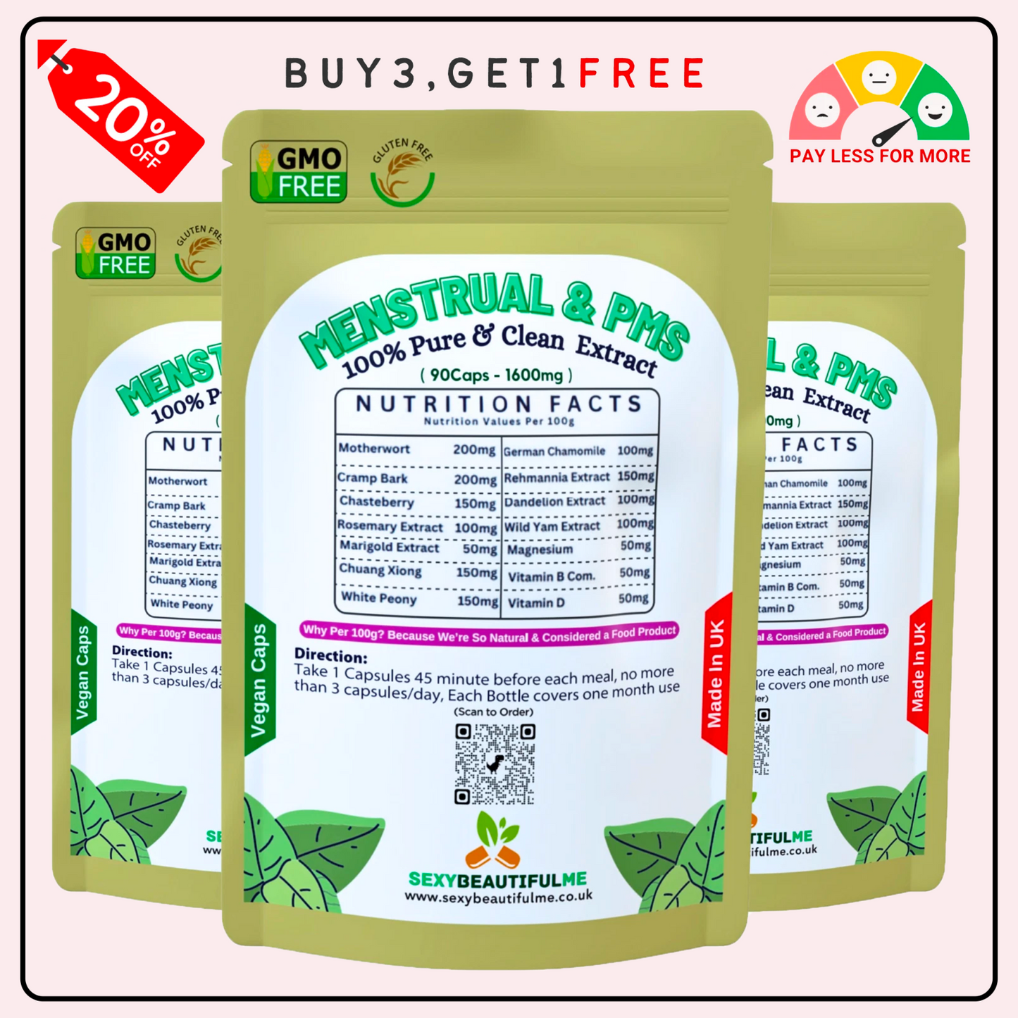 Menstrual & PMT Complex 1600mg–Mood Swings & Tenderness Relief–100%Vegan Product