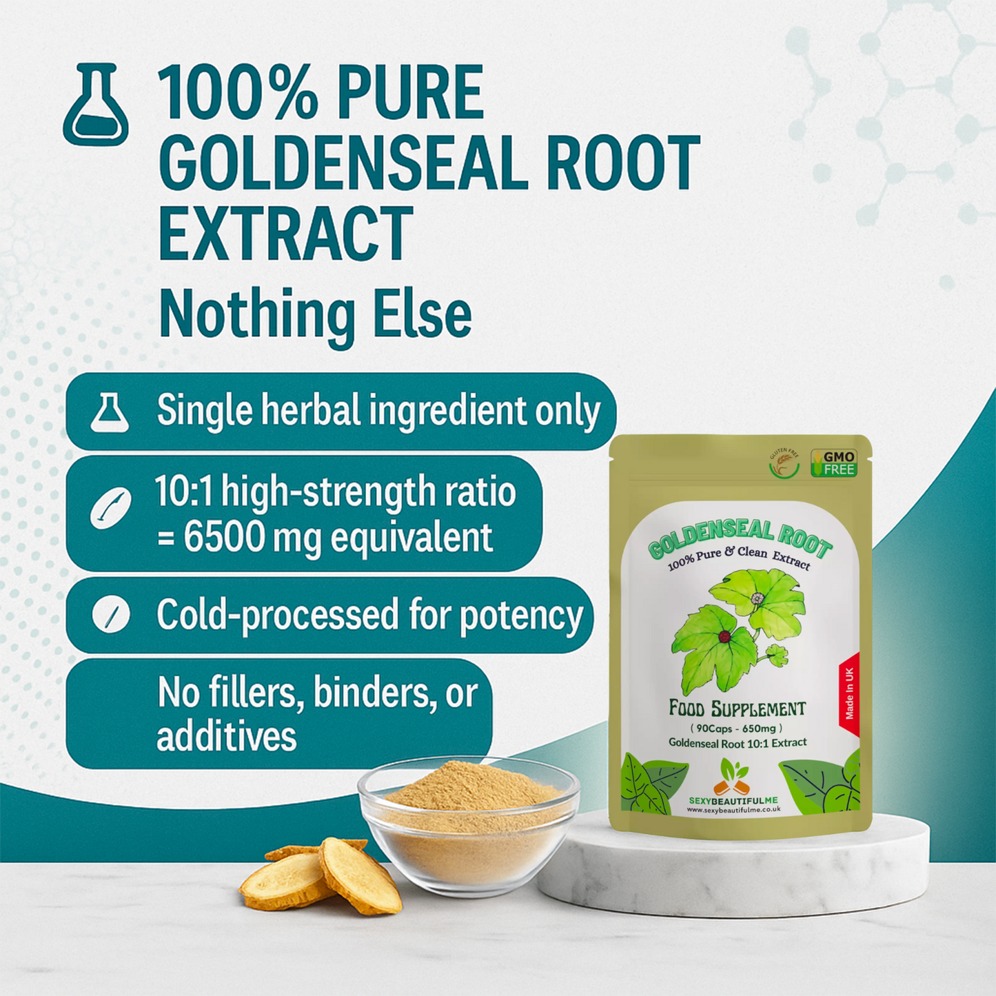 Goldenseal Root Capsules, 6500mg 10:1 Extract Supports Anti-inflammatory Health
