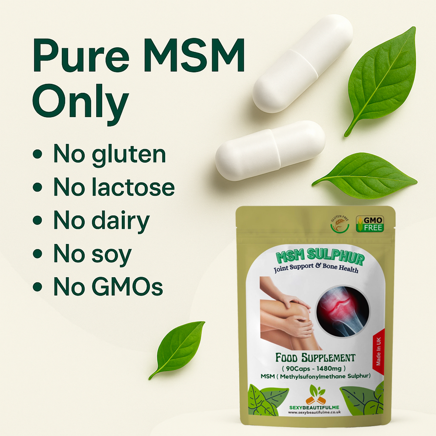MSM Capsules 1480mg (Methylsulfonylmethane Sulphur)–Joint Support & Bone Health