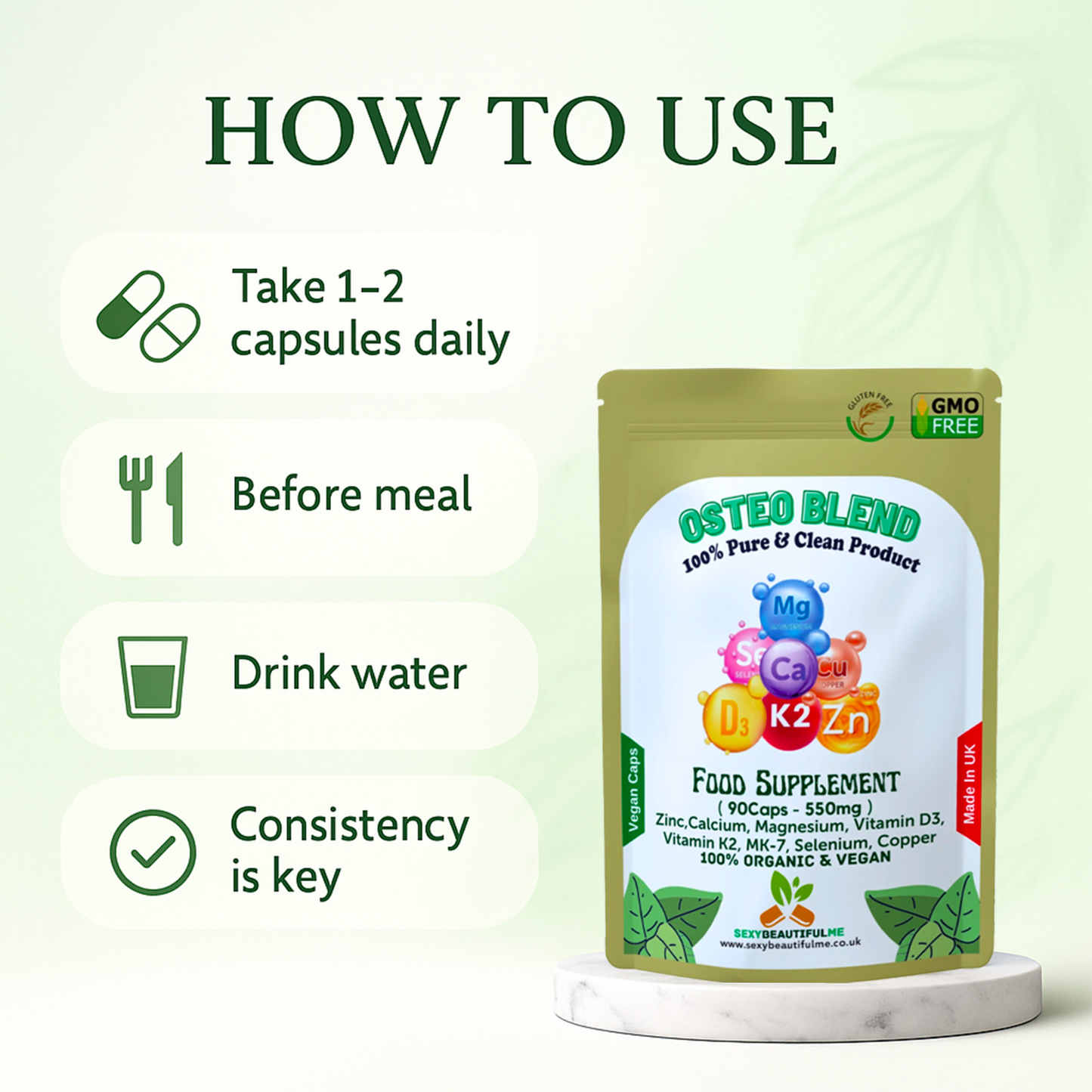 Osteo Blend Zinc+Calcium+Magnesium+Vitamin D3+vitamin K2+MK-7+Selenium+Copper