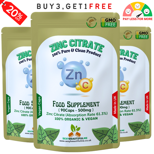 Zinc Citrate 500mg Capsules – High Strength Immune Support – Vegan Supplement