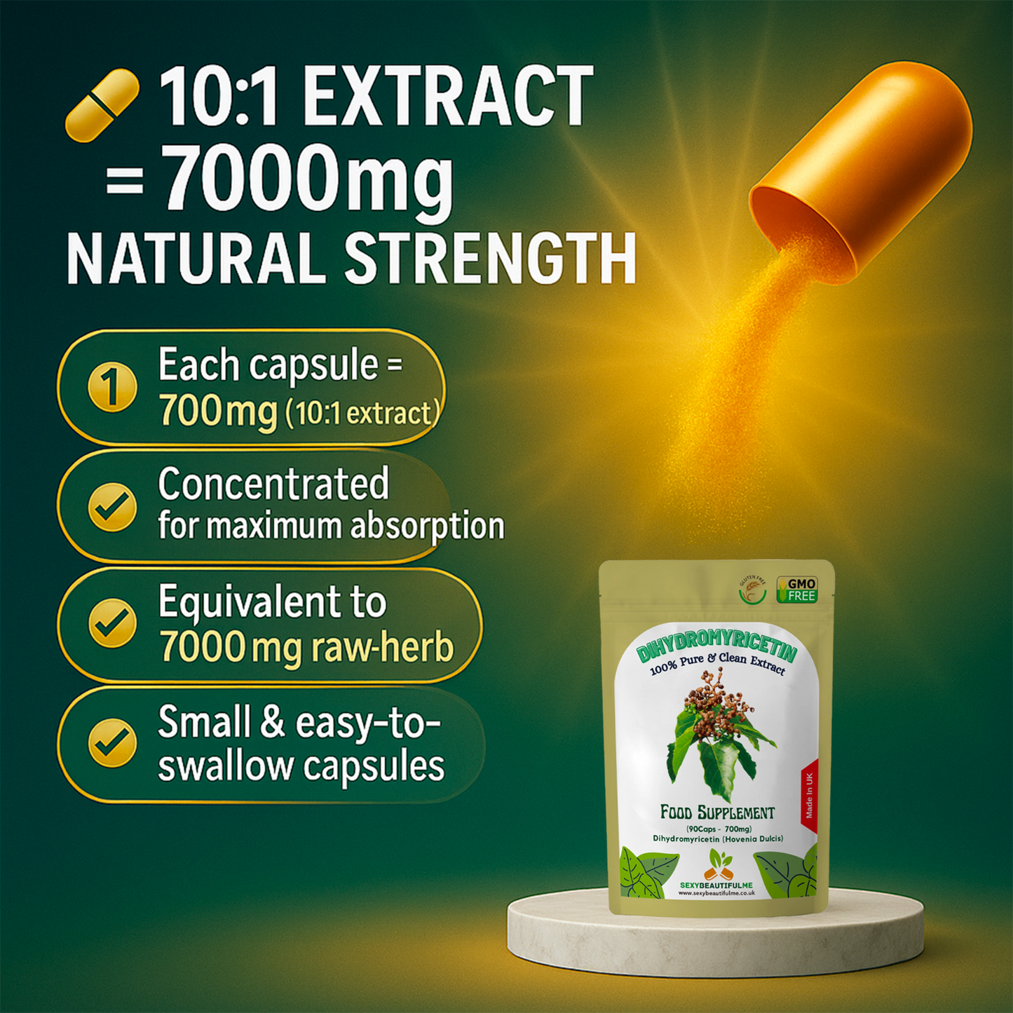 Dihydromyricetin (DHM) 7000mg Capsules -(Pure Hovenia Dulcis)-Hangover Support