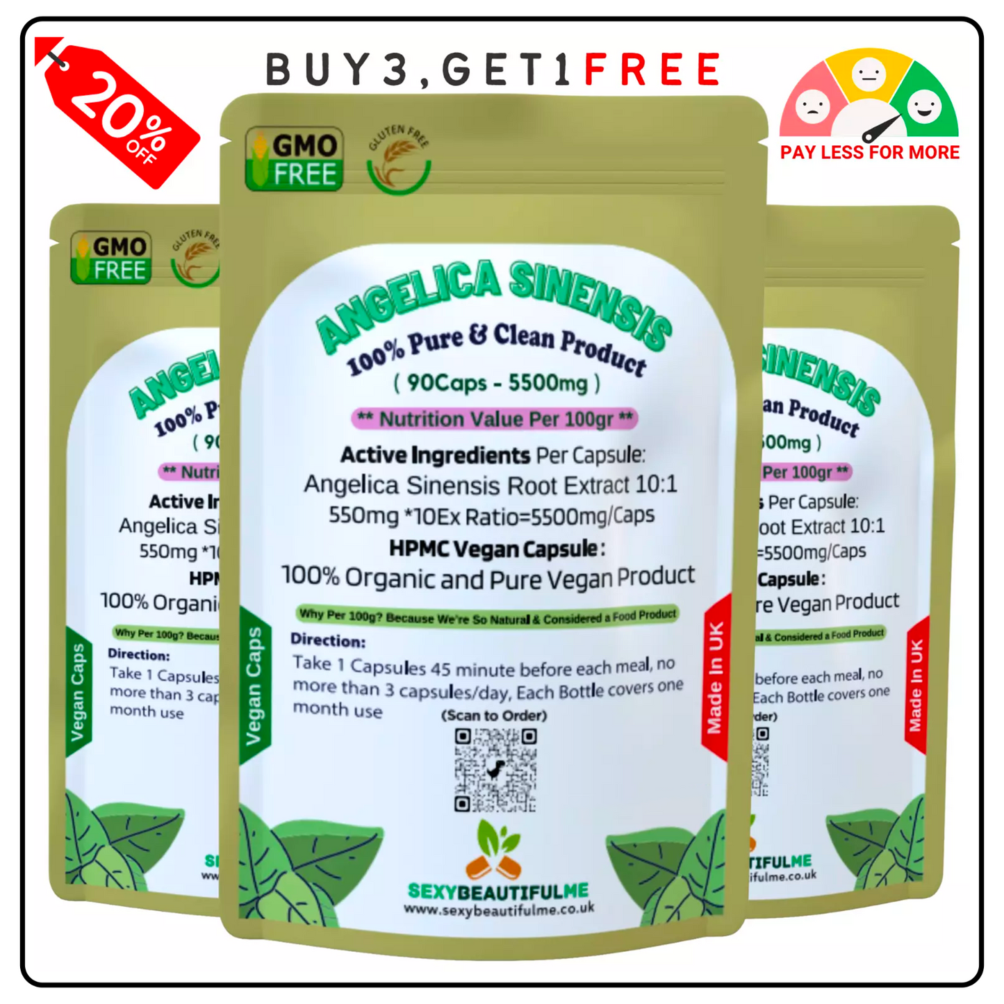Angelica Sinensis 5500mg Capsule- Dong Quai - PMS Relief, Estrogen Balance-VEGAN