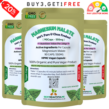 Magnesium Malate Capsules 550mg–High Absorption Vegan Magnesium-Energy & Muscle