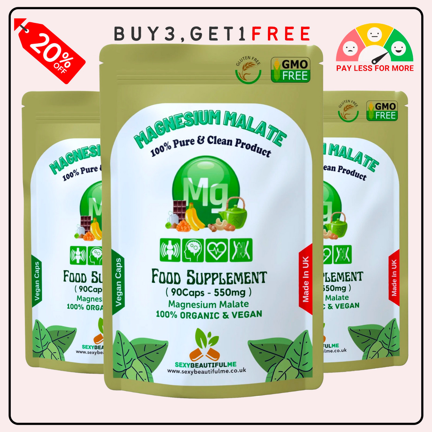 Magnesium Malate Capsules 550mg–High Absorption Vegan Magnesium-Energy & Muscle
