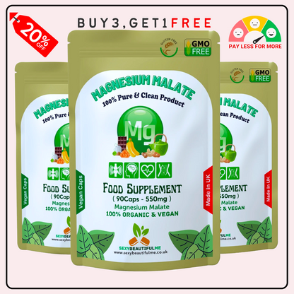 Magnesium Malate Capsules 550mg–High Absorption Vegan Magnesium-Energy & Muscle