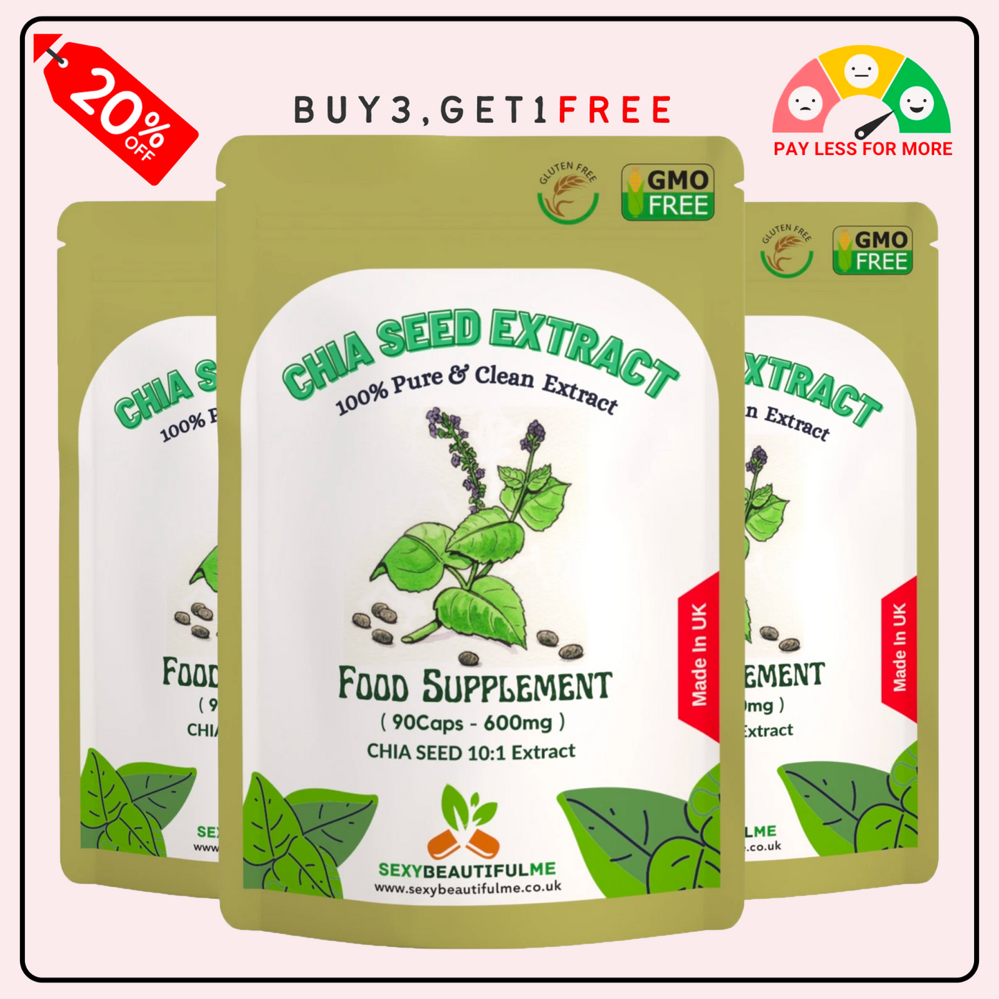 Chia Seed Extract Capsules, 6000mg per Cap, Cholesterol Health & Weight Control