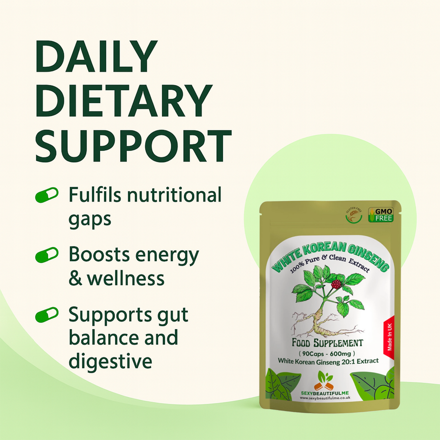 White Korean Ginseng Capsules – 12,000 mg | Vegan | Supporting Overall Health
