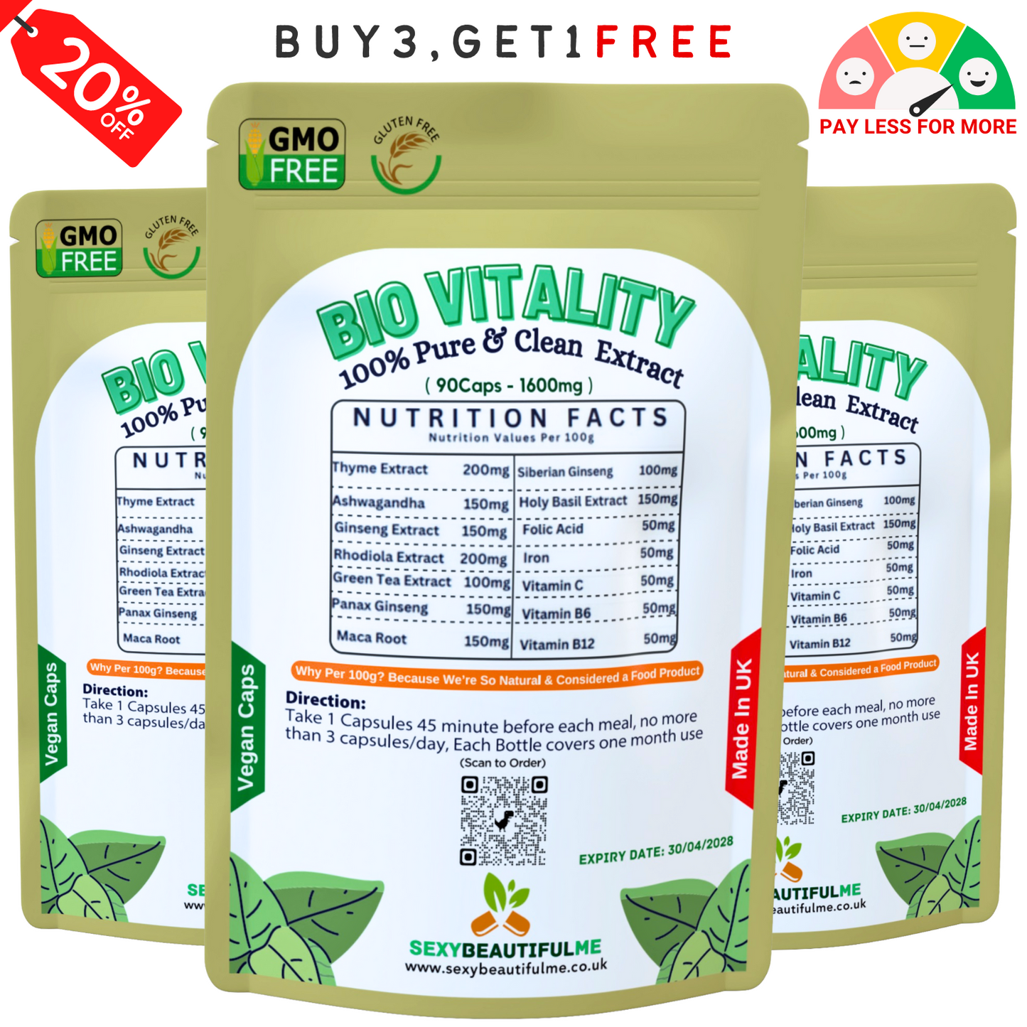Bio Vitality Complex Caps 1600mg-Brain Health,Memory Support, Anti-Ageing-Vegan
