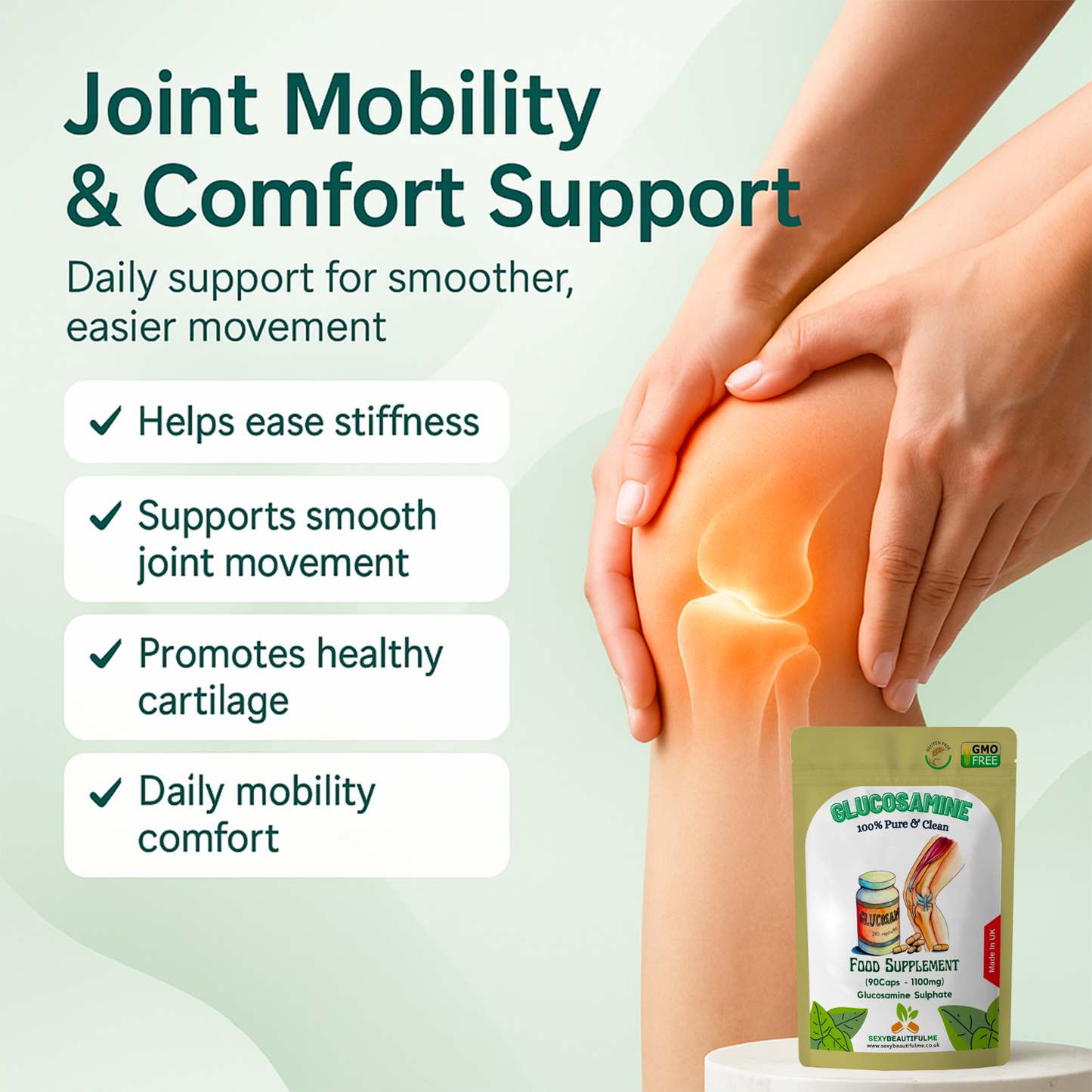 Glucosamine 2KCl 1100mg Capsules–100% Vegan Joint & Arthritis Support Supplement
