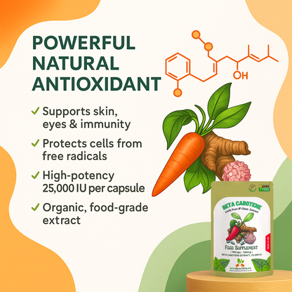 Beta Carotene 25,000 IU Vegan Capsules – Eye Health, Vision & Cognitive Support