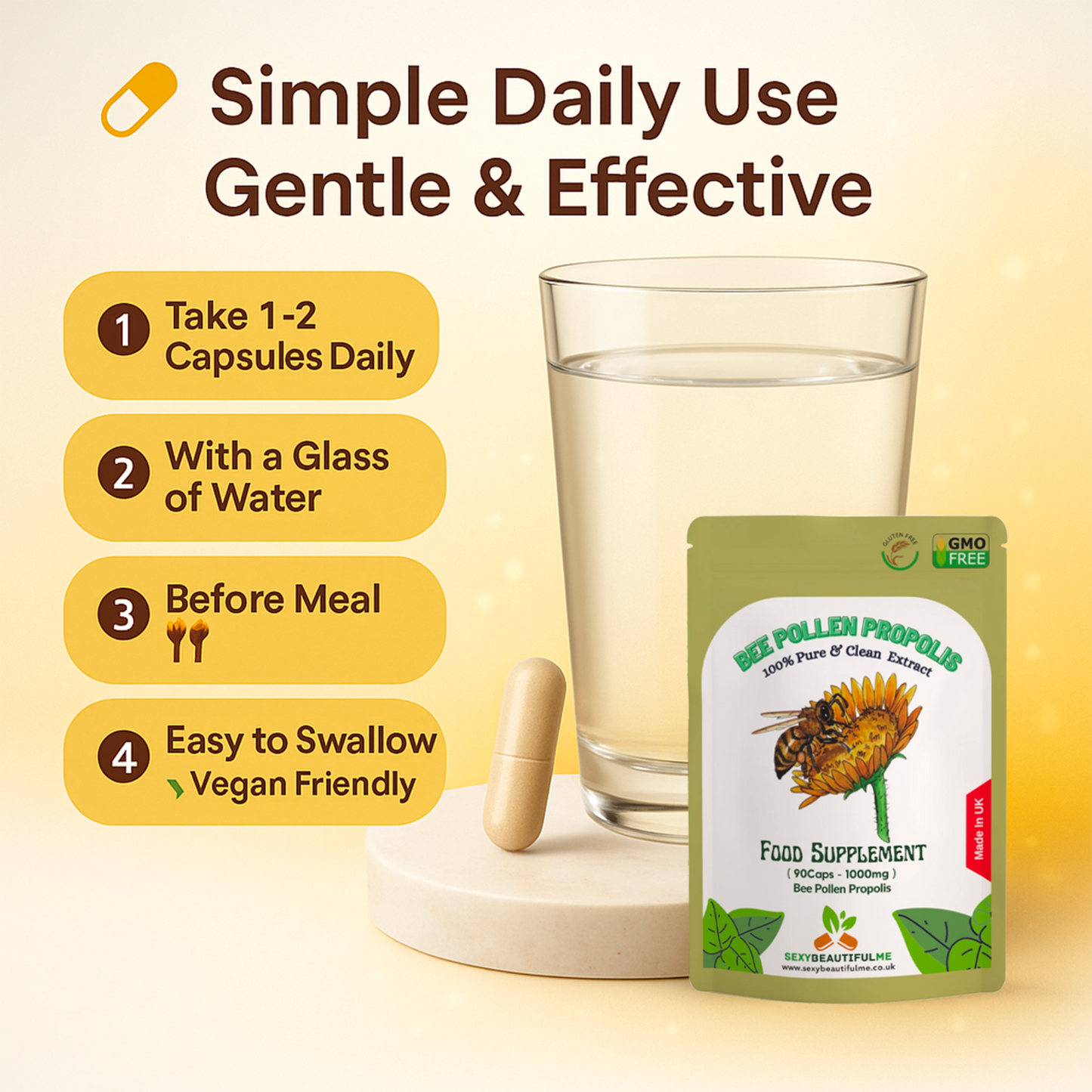 Bee Pollen Propolis Capsules 1000mg-Anti-Inflammatory, Antioxidant, Boost Energy