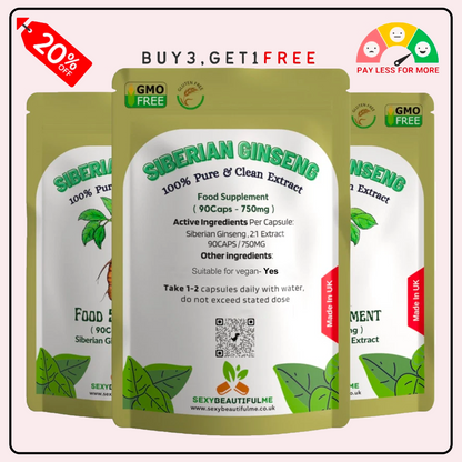 Siberian Ginseng Capsule 1500mg–100%Natural-Strong&Vegan-Energy, Focus, Vitality