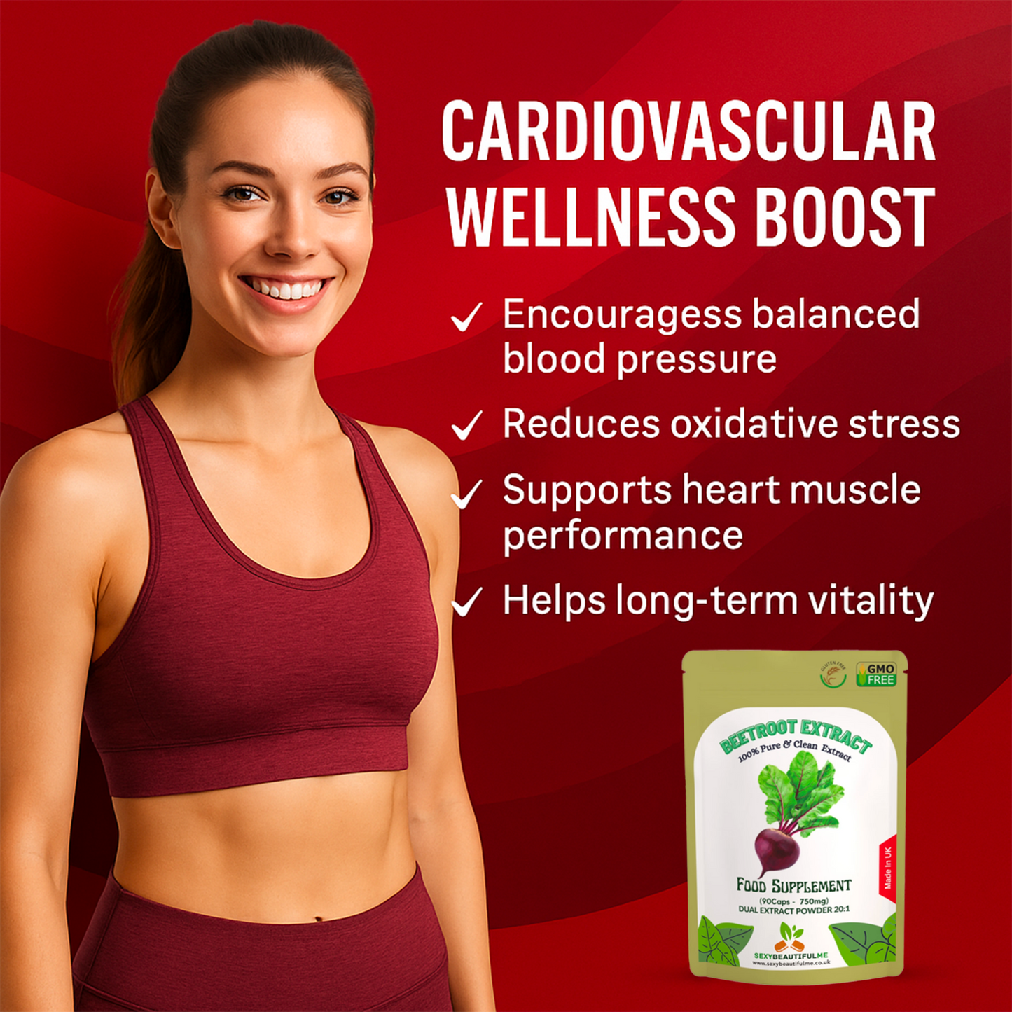 Beetroot Extract Capsule 750mg–20:1 Extract-Heart &Cholesterol Support-100%Vegan