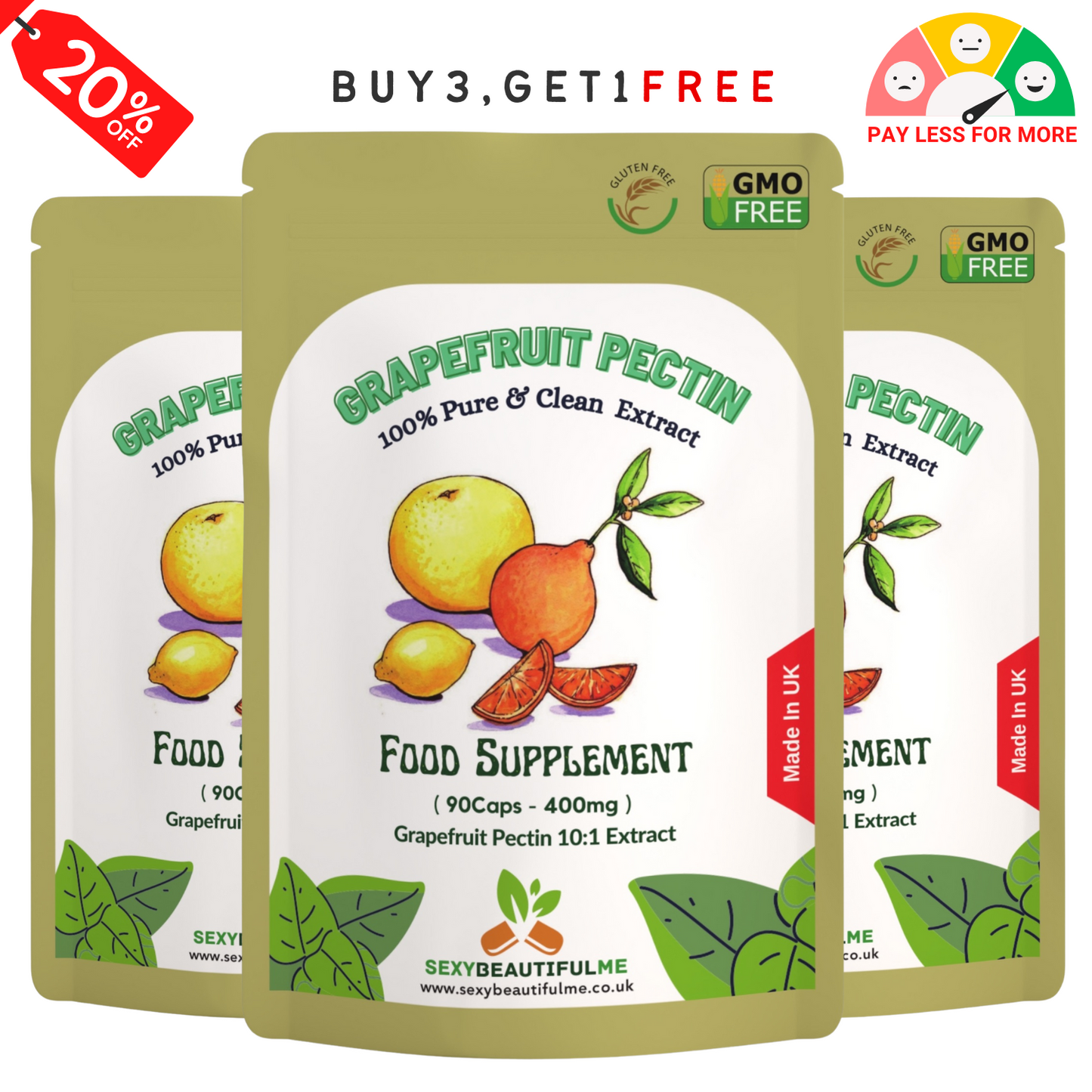 Grapefruit Pectin Fibre 4000mg Capsules Natural Digestive & Cholesterol Support