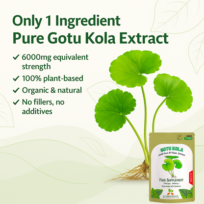 Gotu Kola Extract Capsules 6000 mg–Vegan–Brain Health, Cognition &Memory Support