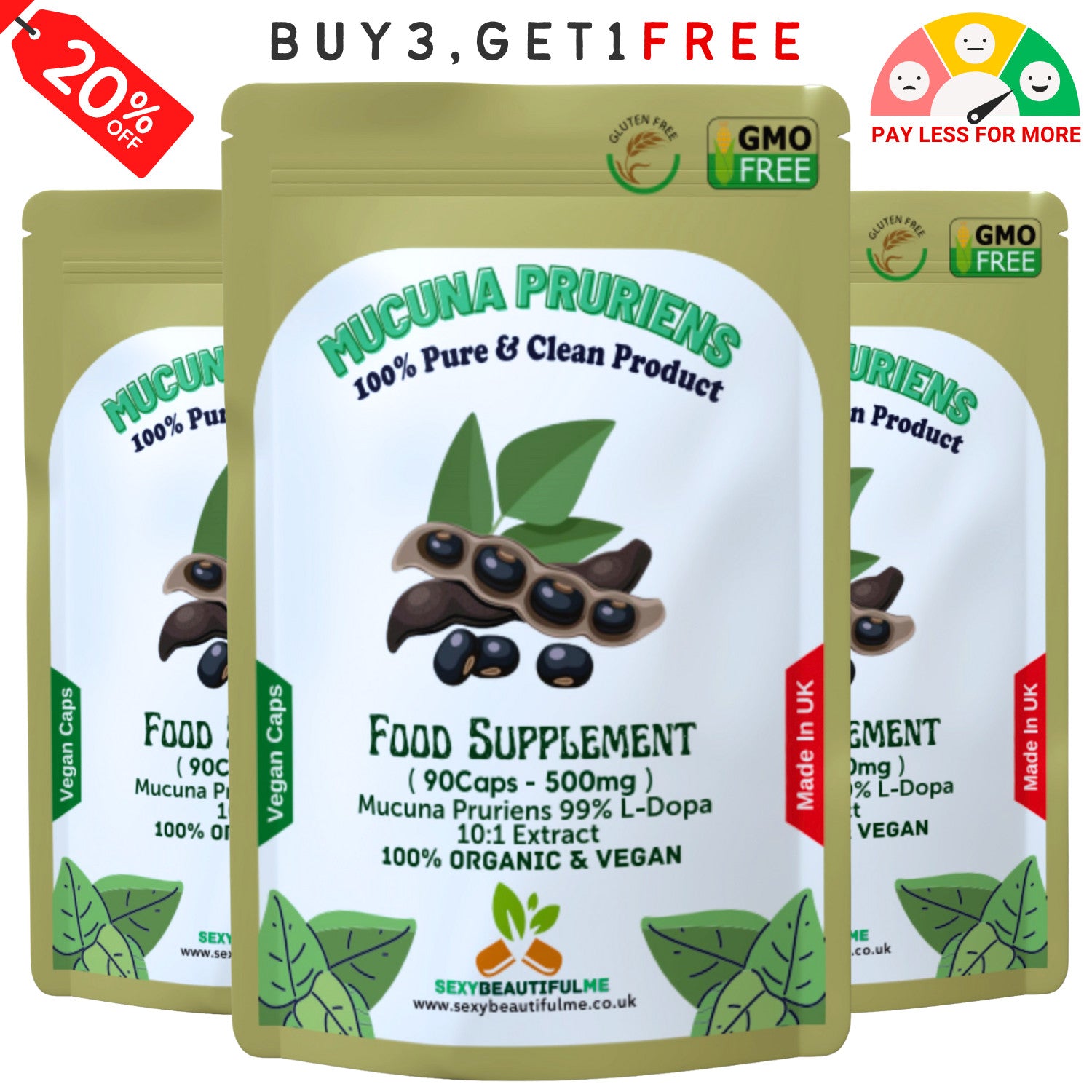 Mucuna Pruriens Capsules 500mg-( 99% L-Dopa )-Natural, Strong, Vegan Supplements