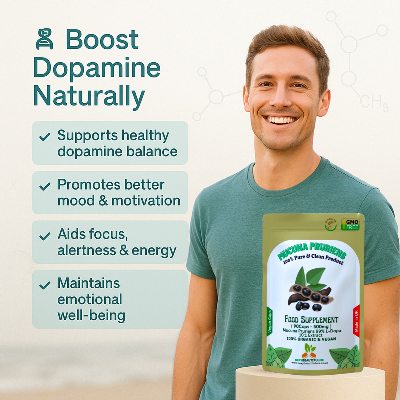 Mucuna Pruriens Capsules 500mg-( 99% L-Dopa )-Natural, Strong, Vegan Supplements