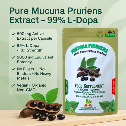 Mucuna Pruriens Capsules 500mg-( 99% L-Dopa )-Natural, Strong, Vegan Supplements