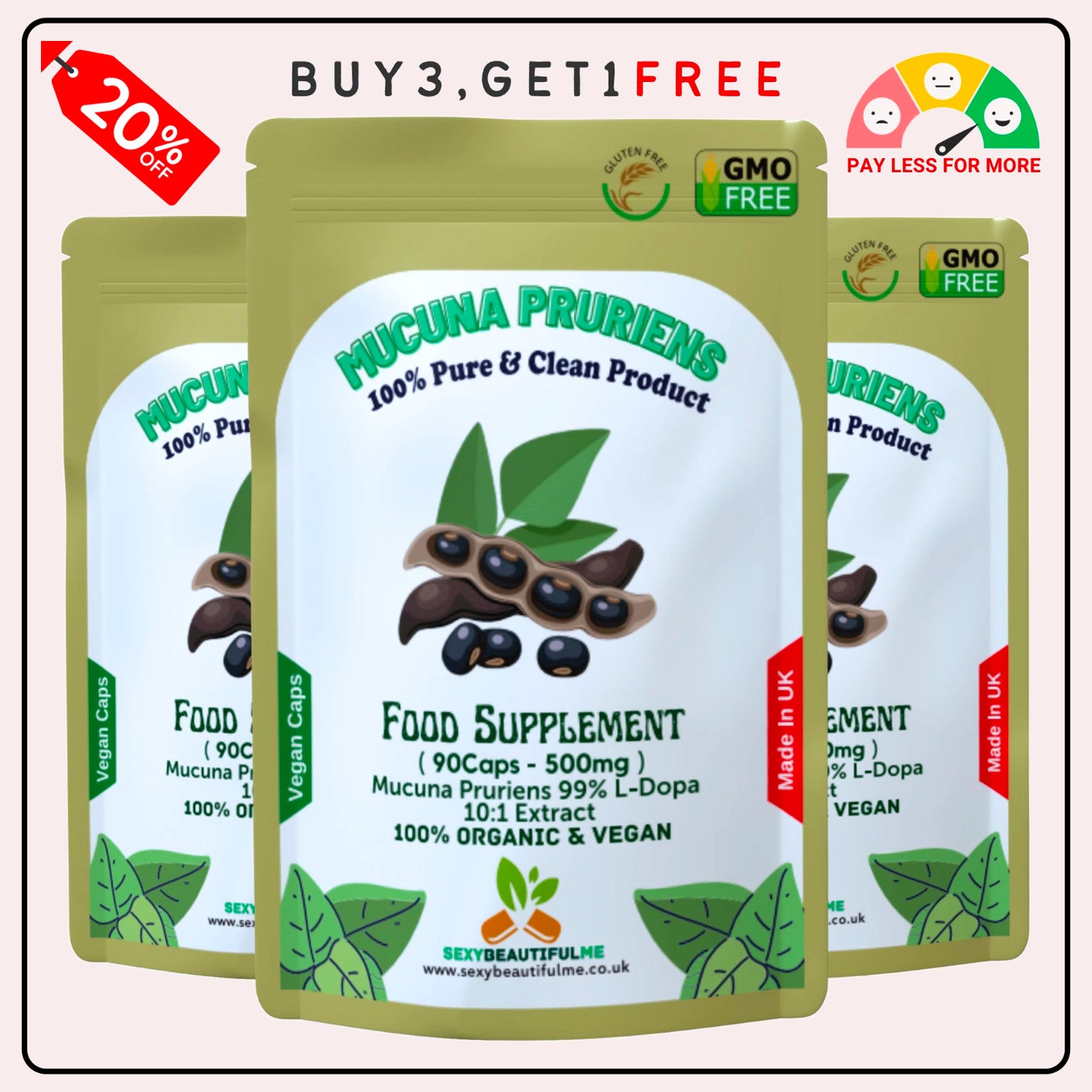 Mucuna Pruriens Capsules 500mg-( 99% L-Dopa )-Natural, Strong, Vegan Supplements